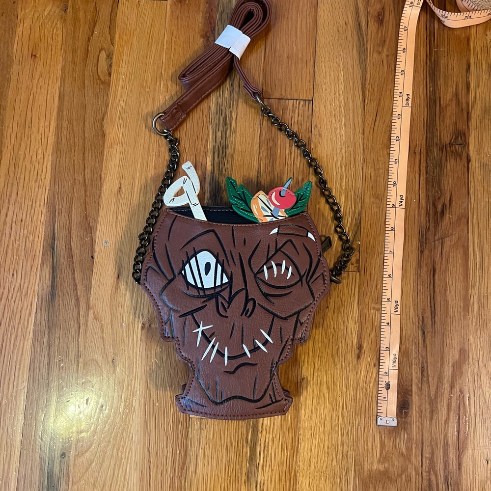 Loungefly Brown Tiki shrunken head Crossbody Bag with Chain Strap